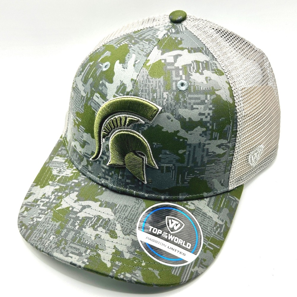 Michigan State Spartans Top Of The World Hat OS Green Camo Mesh Snapback Cap OHT